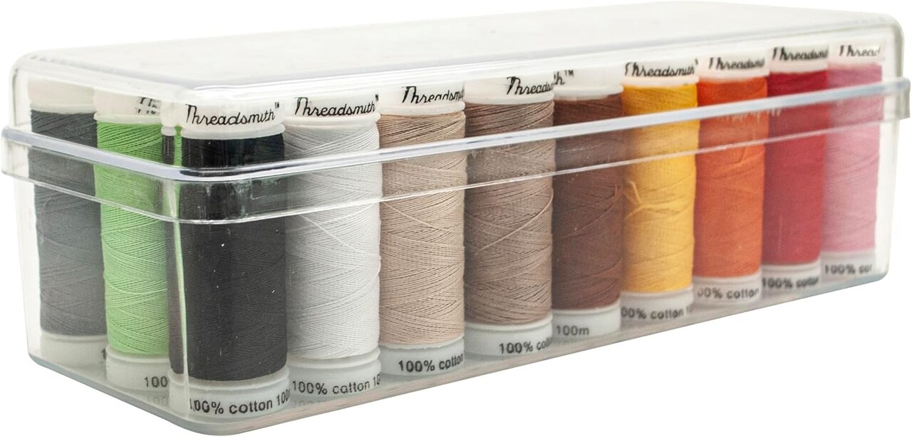 Threadsmith - 50 WT Cotton Thread Set – 27 Spools, 100 Meters Each – 3-Ply Mercerized Egyptian Cotton – Premium Sewing Thread in Reusable Box